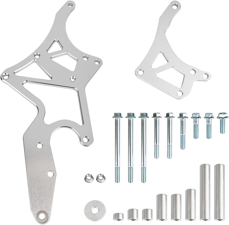 Edicapo for LS Engine Serpentine Bracket Alternator & Power Steering Pump Swap Conversion Compatible with Chevrolet LS1 LS2 LS3 LS6 LS7 4.8 5.3 6.0 6.2 Truck SUV 1962-1981 Relocation Bracket (Silver) - Image 1